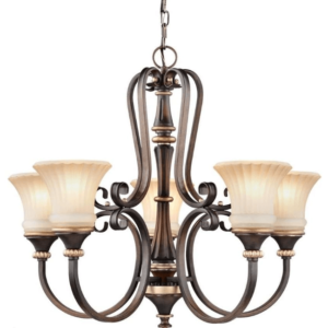 Hampton Bay 17265 Reims 5-Light Berre Walnut Chandelier with Driftwood Glass Shades