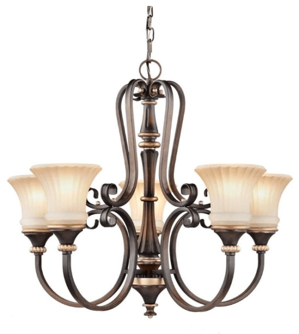 Hampton Bay 17265 Reims 5-Light Berre Walnut Chandelier with Driftwood Glass Shades