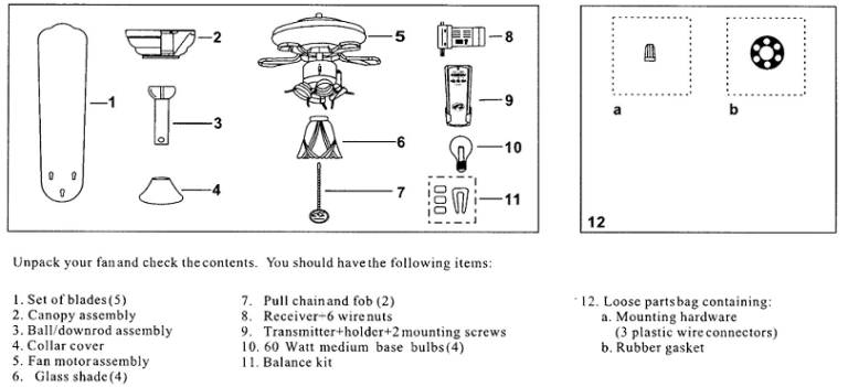 Hampton Bay 523-974 Ceiling Fan Parts List