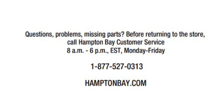 hampton bay customer support phone